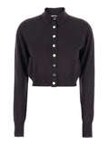 Sportmax Women 'Perseo' Black Cropped Cardigan With Button Down Collar And Ribbed Trims In Wool Woman