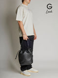 Bottega Veneta Men Black Shoulder Bag With Drawstring Closure And Intrecciato Motif In Leather Man