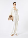 Max Mara Women 'Cirino' White Crewneck Knit Jacket With Logo Patch On The Rear In Wool And Cashmere Woman