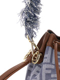 Fendi Women 'Mon Tresor' Blue Mini Handbag With Fringed Handle And Adjustable And Removable Shoulder Strap In Cotton Bòemd Woman