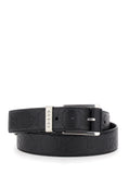 Gucci Men Black Belt With Square Buckle And All-Over Embossed Gg Logo In Grained Leather Man