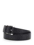 Gucci Men Black Belt With Square Buckle And All-Over Embossed Gg Logo In Grained Leather Man