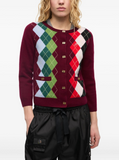 Ganni Women Multicolor Crewneck Cardigan With Jewel Buttons And Gemetric Motif On The Front In Wool And Cashmere Woman