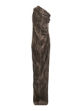 Rick Owens Women 'Athena Arrowhead' Brown Asymmetric Long Dress With Ruched Neckline And Side Single Slit In Viscose Blend Woman