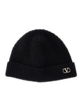 Valentino Garavani Men Black Knit Beanie With Vlogo On The Front In Cashmere Man