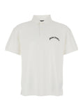 Palm Angels Men White Polo Shirt With Logo Lettering On Front And Rear In Cotton Piquet Man