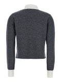 Self-Portrait Women Grey Cropped Cardigan With Contrasting Classic Collar And Two Front Patch Pockets In Wool Blend Woman