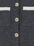 Self-Portrait Women Grey Cropped Cardigan With Contrasting Classic Collar And Two Front Patch Pockets In Wool Blend Woman