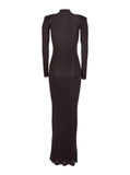 Self-Portrait Women Brown Turtleneck Long Dress With Shoulder Pads In Viscose Woman