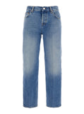 Gucci Women Blue Jeans With Logo Patch On The Rear And Faded Effect In Denim Woman