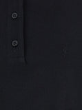 Saint Laurent Women Black Oversize Polo Shirt With Classic Collar And Tonal Logo Embroidery On The Front In Cotton Piquet Woman