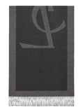 Saint Laurent Women Grey Scarf With Maxi Logo Lettering And Fringed Hem In Silk Woman
