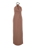 Solace London Women 'Riva' Brown Long Dress With Rhinestone-Embellished Neckline And Drape Details In Twill Woman