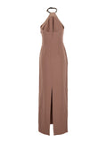 Solace London Women 'Riva' Brown Long Dress With Rhinestone-Embellished Neckline And Drape Details In Twill Woman