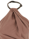 Solace London Women 'Riva' Brown Long Dress With Rhinestone-Embellished Neckline And Drape Details In Twill Woman