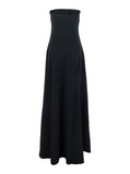 Solace London Women 'Helena' Black Long Dress With Bare Shoulder And Flared Hem In Twill Woman