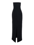 Solace London Women 'Anderson' Black Long Dress With Bare Shoulder And Back Slit In Twill Woman