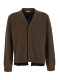 Jw Anderson Men Brown Cardigan With V-Neck And Layered Design In Fabric Man