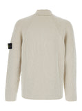 Stone Island Men White Sweater With Logo Patch On The Sleeve And Front Half Zip Closure In Wool Stretch Man