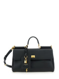 Dolce & Gabbana Women 'My Sicily' Black Medium Handbag With Lock Detail And Adjustable Removable Leather Shoulder Strap For Women