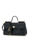 Dolce & Gabbana Women 'My Sicily' Black Medium Handbag With Lock Detail And Adjustable Removable Leather Shoulder Strap For Women