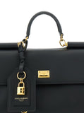 Dolce & Gabbana Women 'My Sicily' Black Medium Handbag With Lock Detail And Adjustable Removable Leather Shoulder Strap For Women