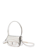 Diesel Women '1Dr' Silver Shoulder Bag  With Oval D Patch In Laminated Leather For Women