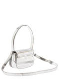 Diesel Women '1Dr' Silver Shoulder Bag  With Oval D Patch In Laminated Leather For Women