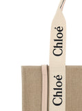 Chloé Women Handbag 'Medium Woody' With Logo In Linen Canvas Beige Woman