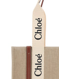 Chloé Women Handbag 'Woody' Medium With Logo Lettering On The Front In Beige Linen For Women