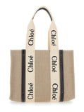 Chloé Women Handbag 'Medium Woody' With Logo Lettering On The Front In Beige Linen For Women