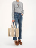 Chloé Women Handbag 'Medium Woody' With Logo Lettering On The Front In Beige Linen For Women
