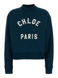 Chloé Women Crewneck Sweatshirt With Logo Lettering Print In Blue For Women