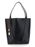 Chloé Women Shoulder Bag 'Spin' With Logoed Metal Medals In Black Grained Leather For Women