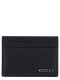 Gucci Men Black Card Holder With Logo Lettering Detail On The Front In Grained Leather For Men