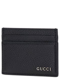 Gucci Men Black Card Holder With Logo Lettering Detail On The Front In Grained Leather For Men