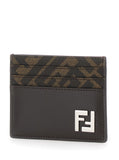 Fendi Men Squared Ff Card Holder In Leather And Ff Canvas Brown Men