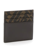 Fendi Men Squared Ff Card Holder In Leather And Ff Canvas Brown Men