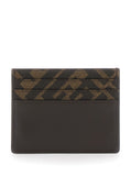Fendi Men Squared Ff Card Holder In Leather And Ff Canvas Brown Men