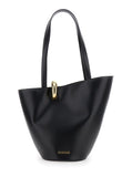 Jacquemus Women 'Le Bambola' Black Medium Shoulder Bag With Impressed Logo Lettering On The Front And Ring Closure On The Front In Leather For Women