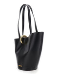 Jacquemus Women 'Le Bambola' Black Medium Shoulder Bag With Impressed Logo Lettering On The Front And Ring Closure On The Front In Leather For Women