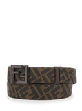 Fendi Men Belt With Ff Metallica Logo Plate And Brown Leather Front For Men