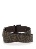 Fendi Men Belt With Ff Metallica Logo Plate And Brown Leather Front For Men