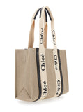 Chloé Women Handbag 'Medium Woody' With Logo Lettering On The Front In Beige Linen For Women