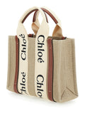 Chloé Women Tote Bag 'Woody' With Logoed Straps In Canvas And Leather Beige Woman