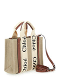 Chloé Women Tote Bag 'Woody' With Logoed Straps In Canvas And Leather Beige Woman