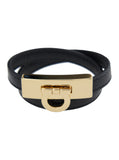 Ferragamo Women Double Wrap 'Gancini' Black Leather Bracelet For Women