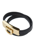 Ferragamo Women Double Wrap 'Gancini' Black Leather Bracelet For Women