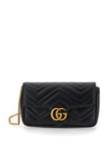 Gucci Women Mini Crossbody Bag 'Gg Marmont 2.0' With Double G In Black Chevron Leather For Women