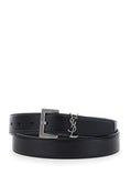 Saint Laurent Women Belt With Cassandre Plate On The Front And Square Buckle In Black Leather For Women